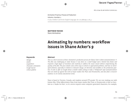 Animating by Numbers: Workﬂ Ow Issues in Shane Acker’S 9