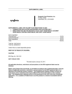 SUPPLEMENTAL LABEL Syngenta Crop Protection, Inc. P.O.Box
