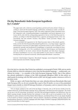 On the Burushaski–Indo-European Hypothesis by I. Čašule*
