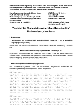 Vereinfachtes Flurbereinigungsverfahren Telefax: 02651/4003-89 Kesseling-Dorf Aktenzeichen: 31126-HA2.3