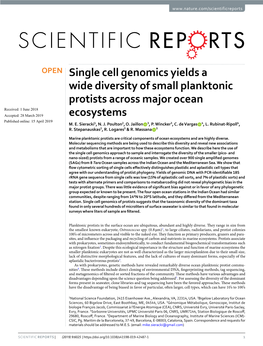 Single Cell Genomics Yields a Wide Diversity of Small Planktonic Protists