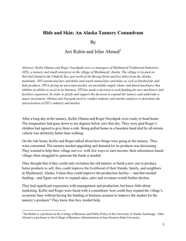 Hide and Skin: an Alaska Tannery Conundrum by Jeri Rubin and Irfan Ahmed1