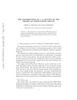 The Contribution of LG Kov\'Acs to the Theory of Permutation Groups