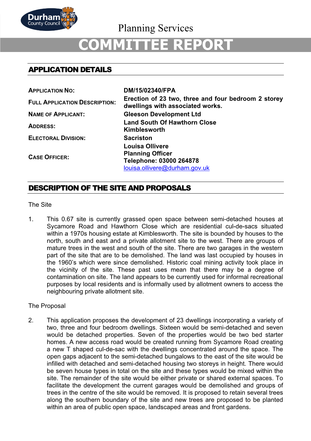 Land South of Hawthorn Close, Kimblesworth PDF 703 KB