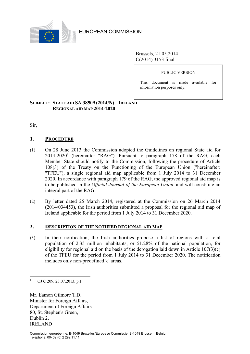 Sa.38509 (2014/N) – Ireland Regional Aid Map 2014-2020