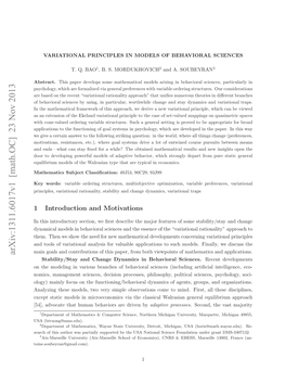 Variational Principles in Models of Behavioral Sciences