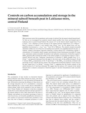 Controls on Carbon Accumulation and Storage in the Mineral Subsoil Beneath Peat in Lakkasuo Mire, Central Finland