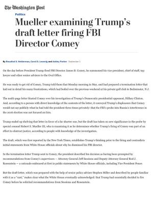 Mueller Examining Trump's Draft Letter Firing FBI Director Comey