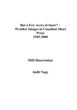 Weather Images in Canadian Short Prose 1945-2000 Phd Dissertation