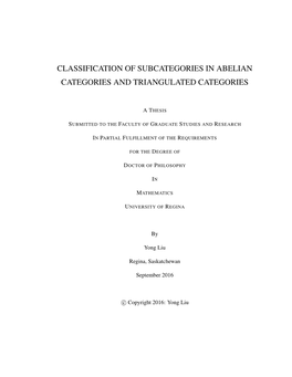 Classification of Subcategories in Abelian Categories and Triangulated Categories