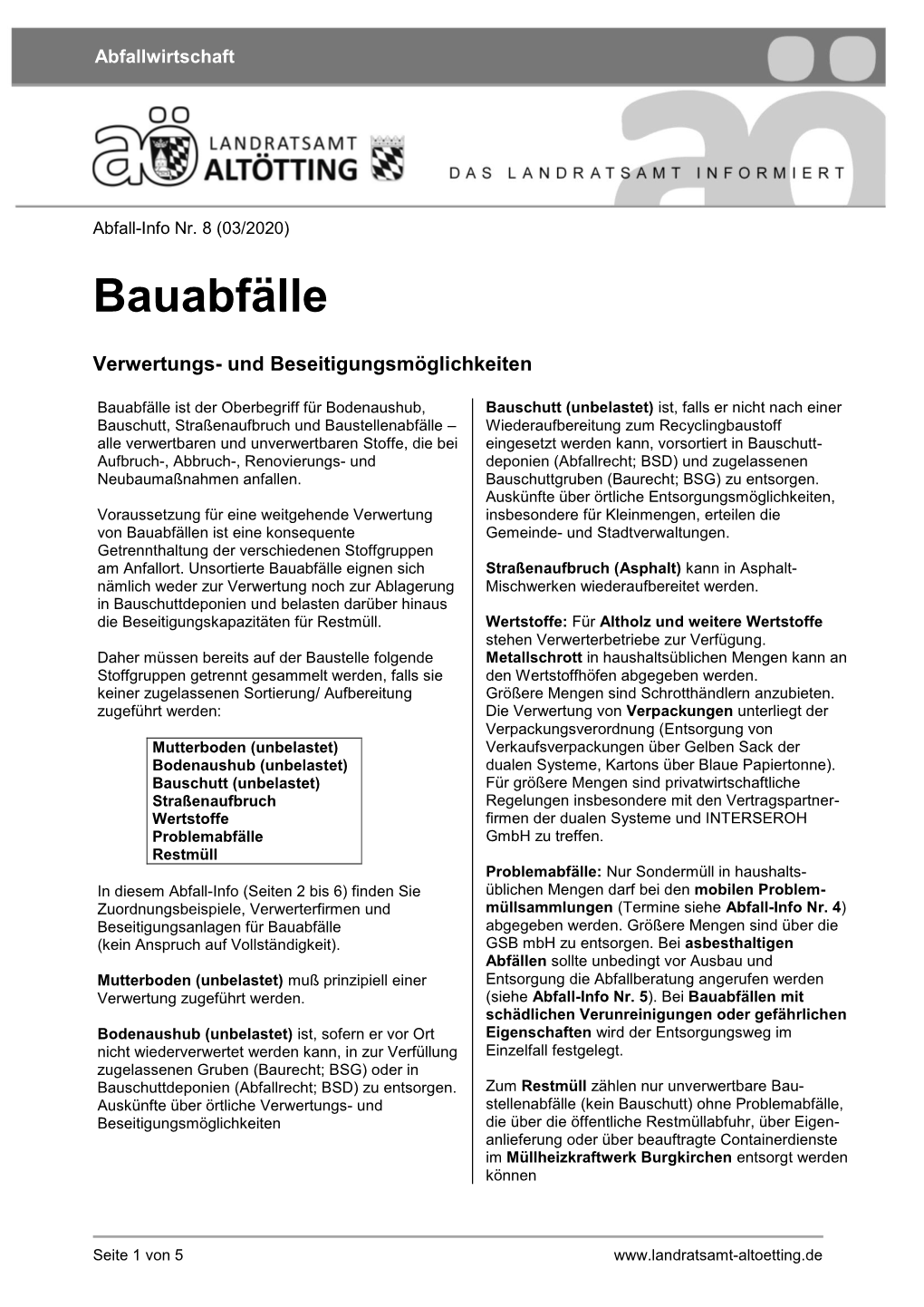 Abfall-Info 8 „Entsorgung Von Bauabfällen