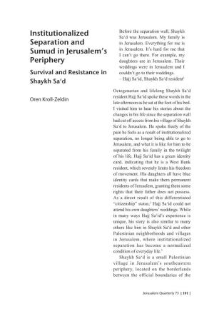 Institutionalized Separation and Sumud in Jerusalem's Periphery