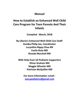 Manual How to Establish an Enhanced Well Child Care Program
