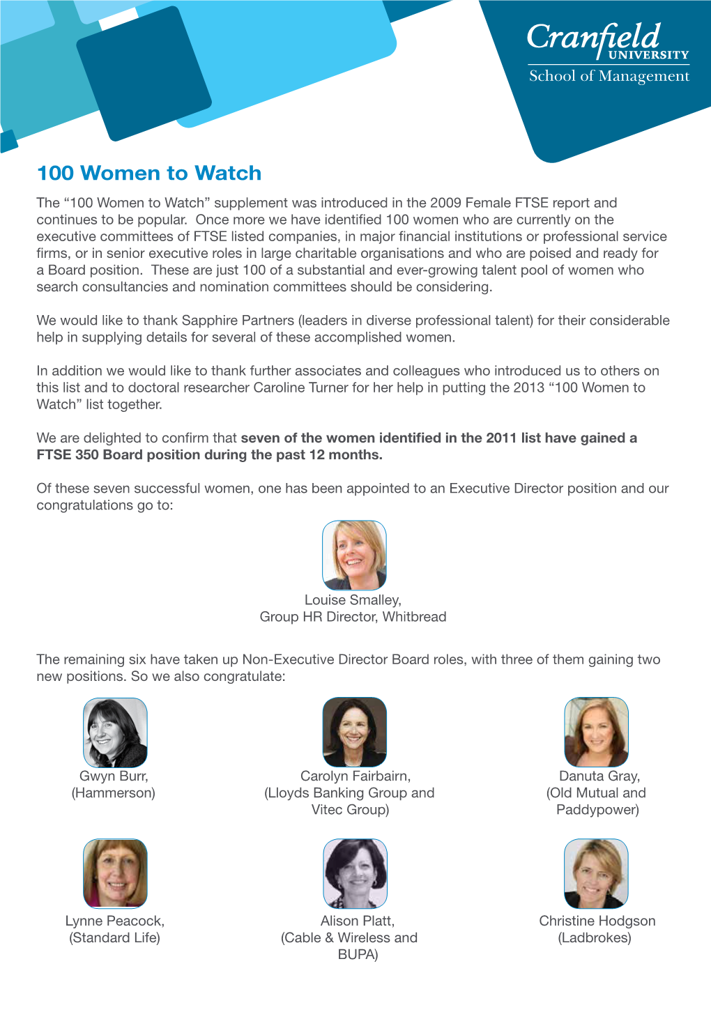 100 Women to Watch 2013