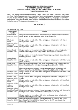 Various Roads, Churchdown, Tewkesbury Borough) (Variation) Order 2020