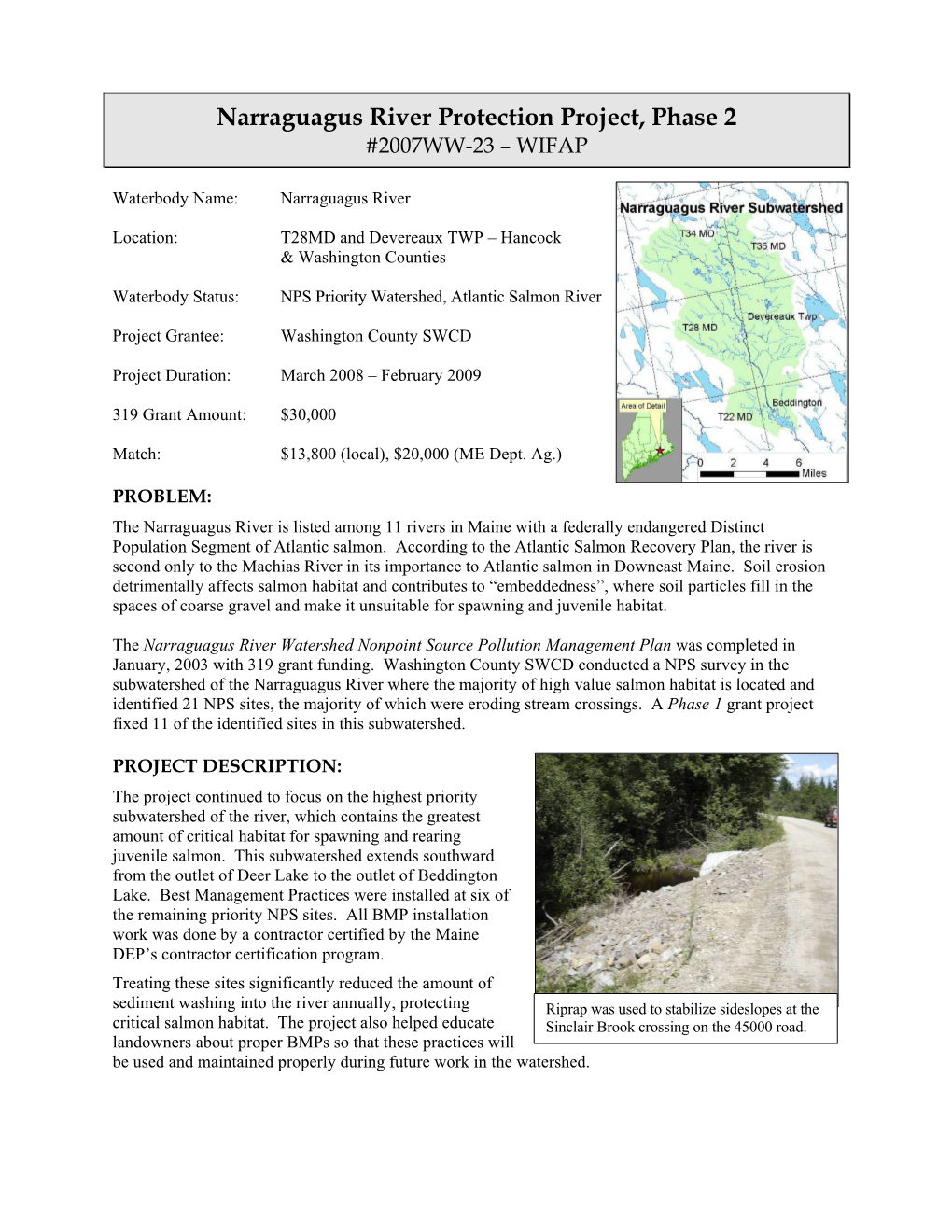 Narraguagus River Protection Project, Phase 2 #2007WW-23 – WIFAP