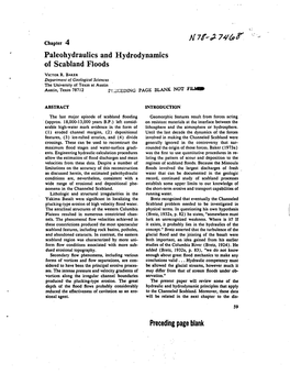 Paleohydraulics and Hydrodynamics of Scabland Floods VICTOR R