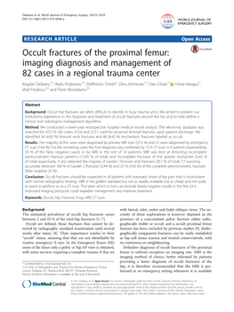 Occult Fractures of the Proximal Femur