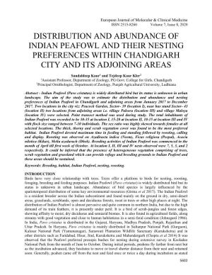 Distribution and Abundance of Indian Peafowl and Their Nesting Preferences Within Chandigarh City and Its Adjoining Areas