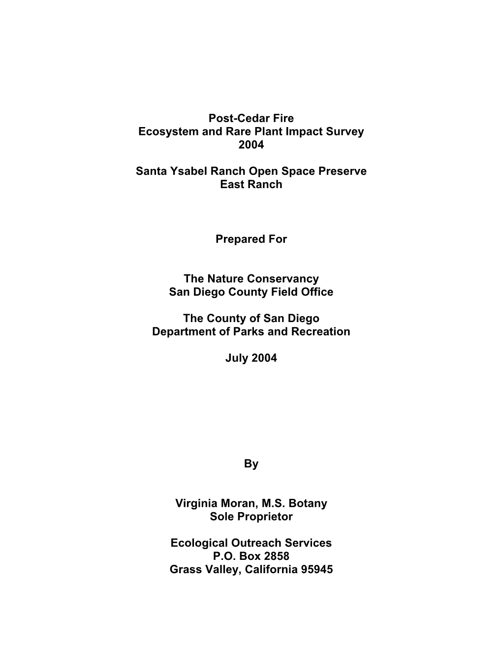 Rare Plant and Vegetation Surveys 2002 and 2003