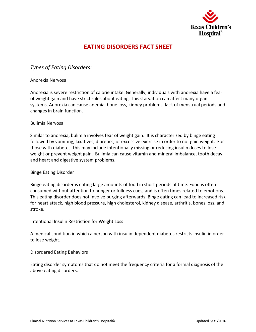 Eating Disorders Fact Sheet