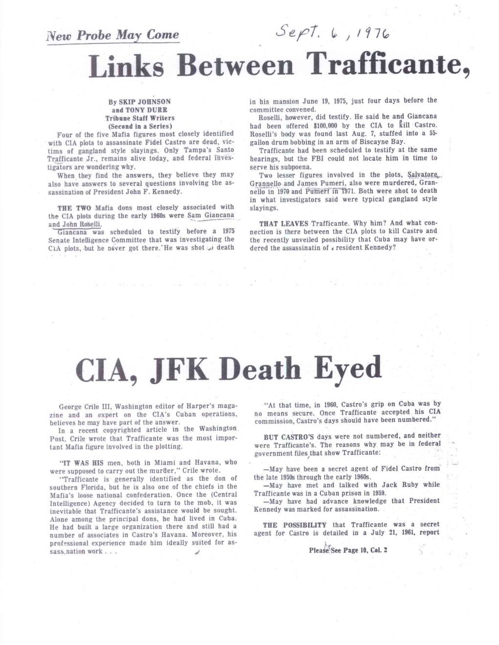 Links Between Trafficante, CIA, JFK Death Eyed