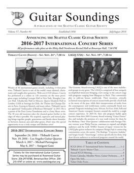 Guitar Soundings a Publication of the Seattle Classic Guitar Society