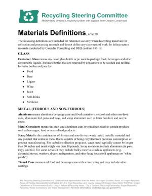Materials Definitions, 7/12/19