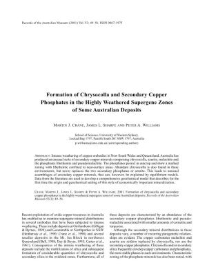 Formation of Chrysocolla and Secondary Copper Phosphates in the Highly Weathered Supergene Zones of Some Australian Deposits