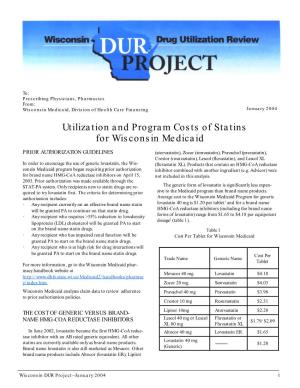 Utilization and Program Costs of Statins for Wisconsin Medicaid