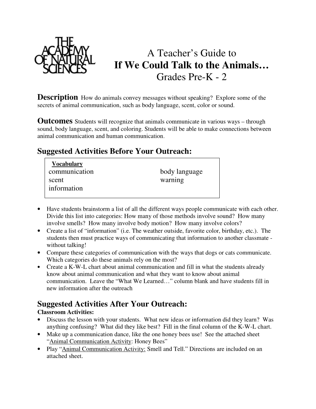 A Teacher's Guide to If We Could Talk to the Animals…