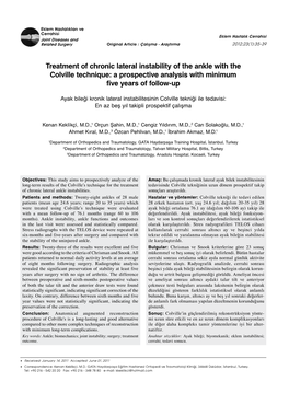 Treatment of Chronic Lateral Instability of the Ankle with the Colville Technique: a Prospective Analysis with Minimum Five Years of Follow-Up