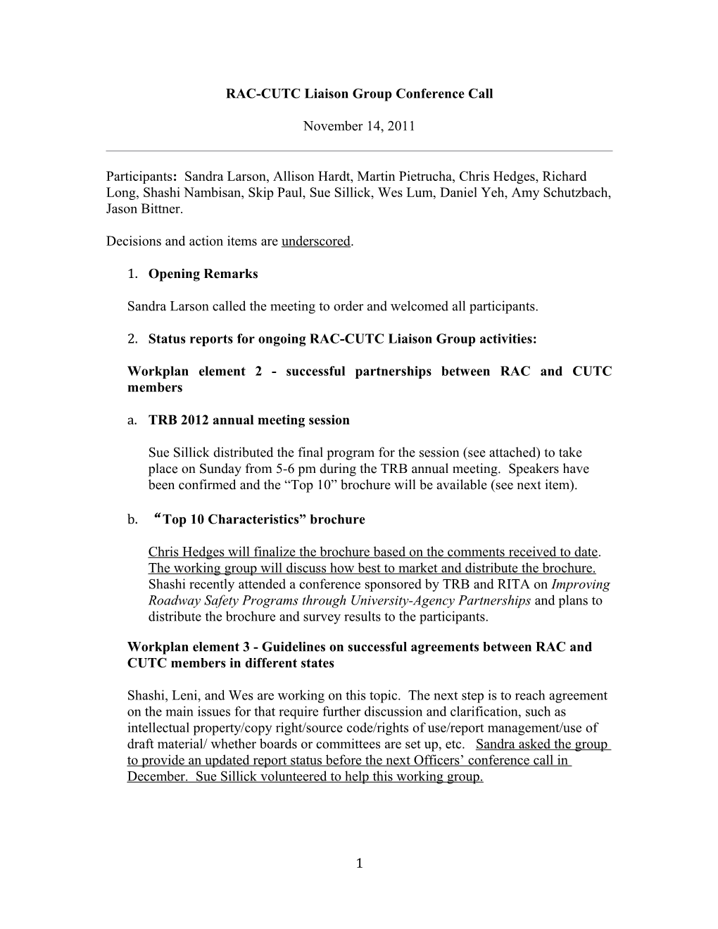 RCLG Meeting Notes: November 14, 2011