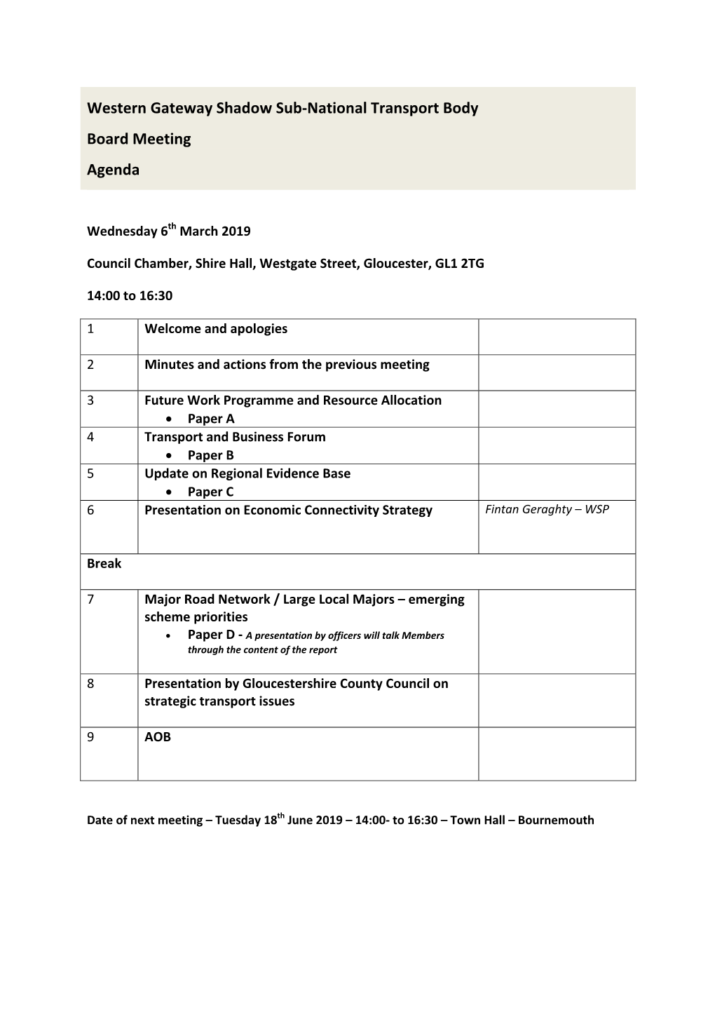 Western Gateway Shadow Sub-National Transport Body Board