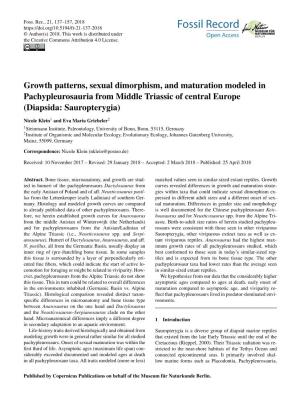 Growth Patterns, Sexual Dimorphism, and Maturation Modeled in Pachypleurosauria from Middle Triassic of Central Europe (Diapsida: Sauropterygia)