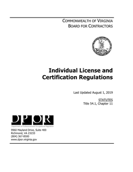 Individual License and Certification Regulations (18 VAC 50-30)