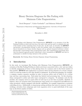 Binary Decision Diagrams for Bin Packing with Minimum Color Fragmentation