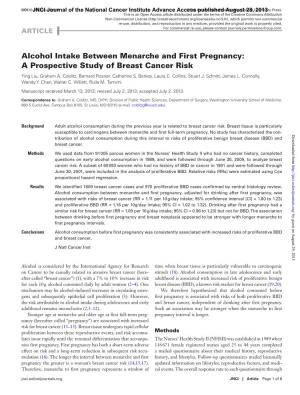 Alcohol Intake Between Menarche and First Pregnancy: a Prospective Study of Breast Cancer Risk Ying Liu, Graham A
