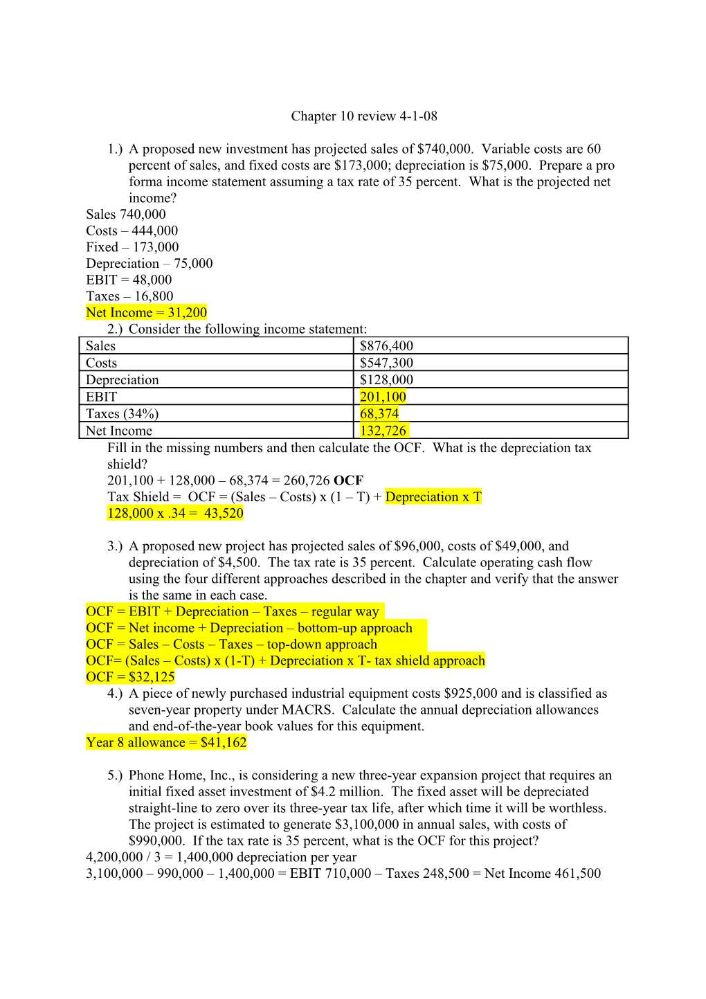 2.) Consider the Following Income Statement