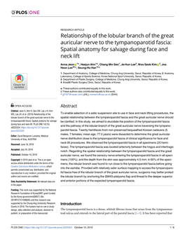 Relationship of the Lobular Branch of the Great Auricular Nerve to the Tympanoparotid Fascia: Spatial Anatomy for Salvage During Face and Neck Lift
