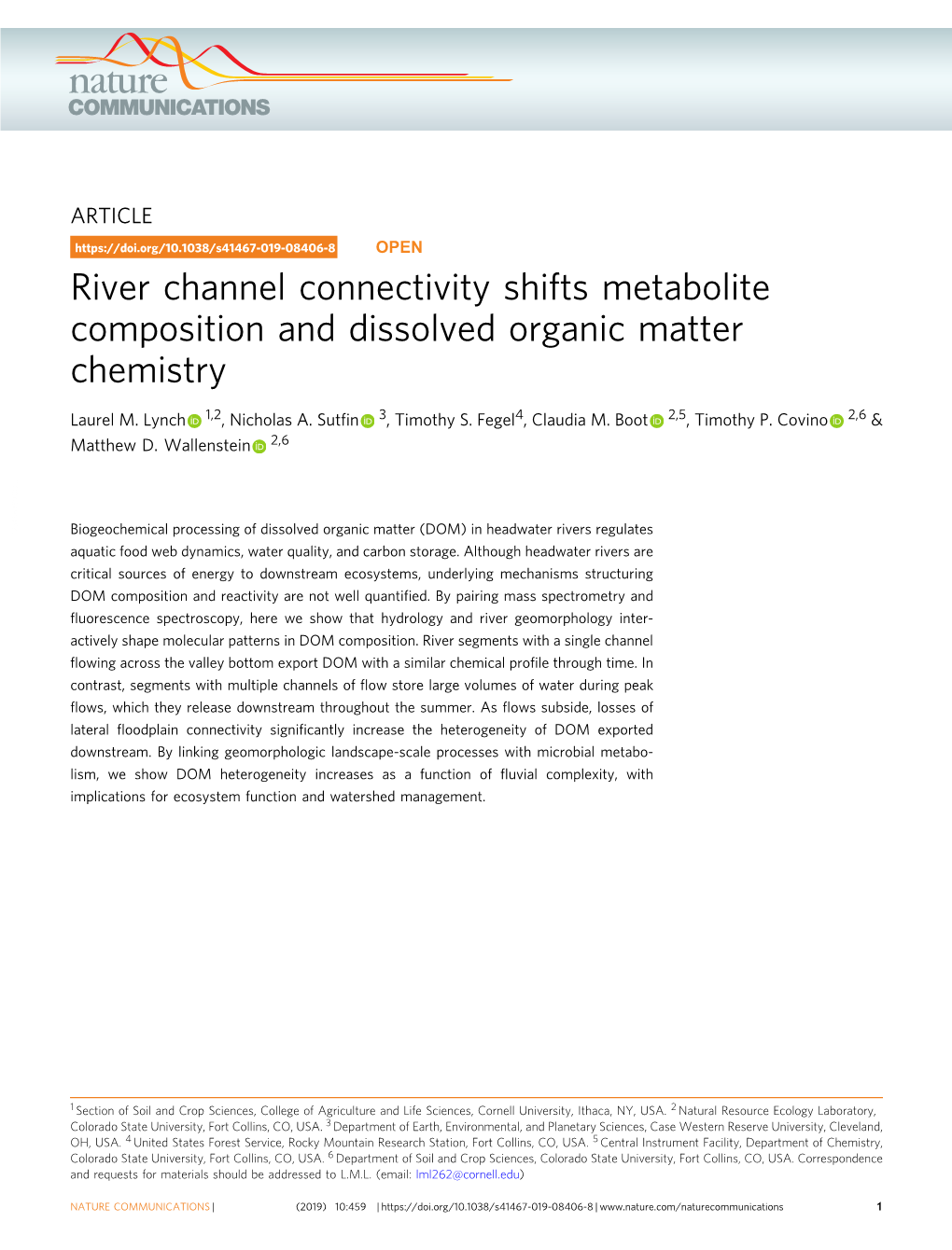 River Channel Connectivity Shifts Metabolite Composition and Dissolved Organic Matter Chemistry