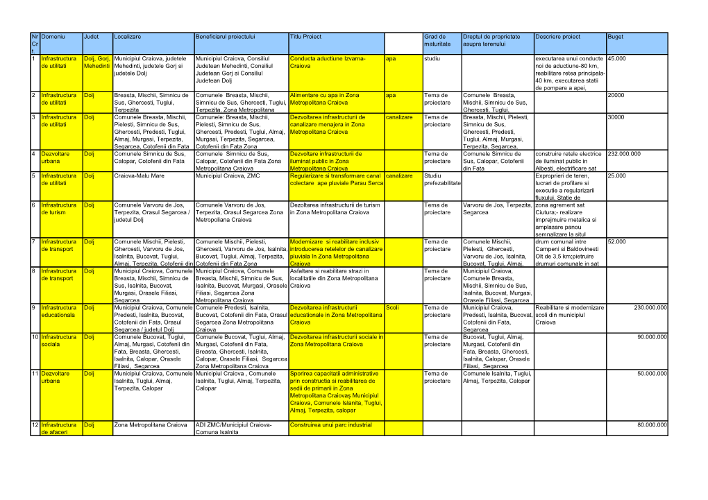 Portofoliu Proiecte Zona Metropolitana Craiova