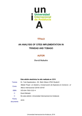 Título an Analysis of Cites Implementation in Trinidad and Tobago Autor