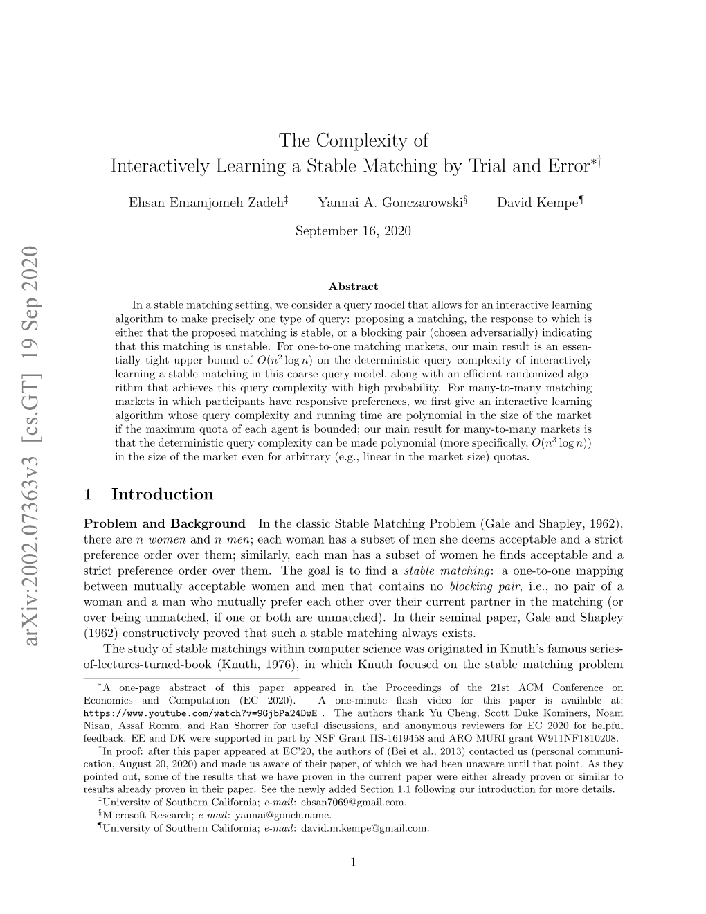 The Complexity of Interactively Learning a Stable Matching by Trial and Error∗†