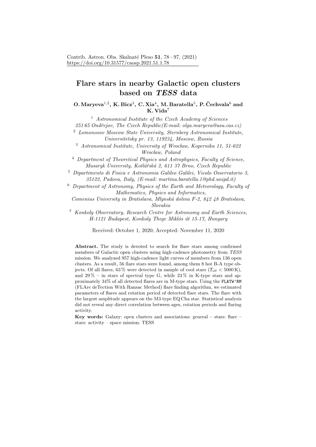 Flare Stars in Nearby Galactic Open Clusters Based on TESS Data O