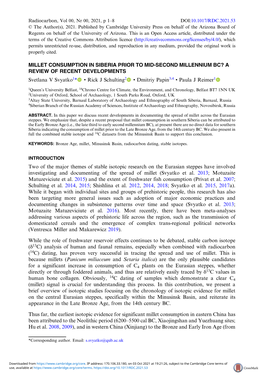 Millet Consumption in Siberia Prior to Mid-Second