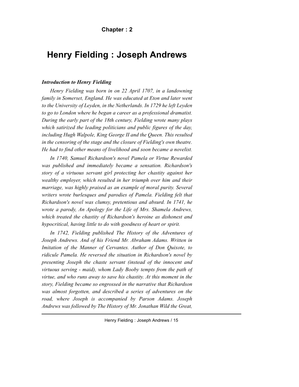 Henry Fielding : Joseph Andrews