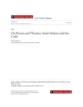 On Prisons and Theatres: Santo Stefano and San Carlo Patricia Branco Centro De Estudos Sociais, University of Coimbra, Portugal