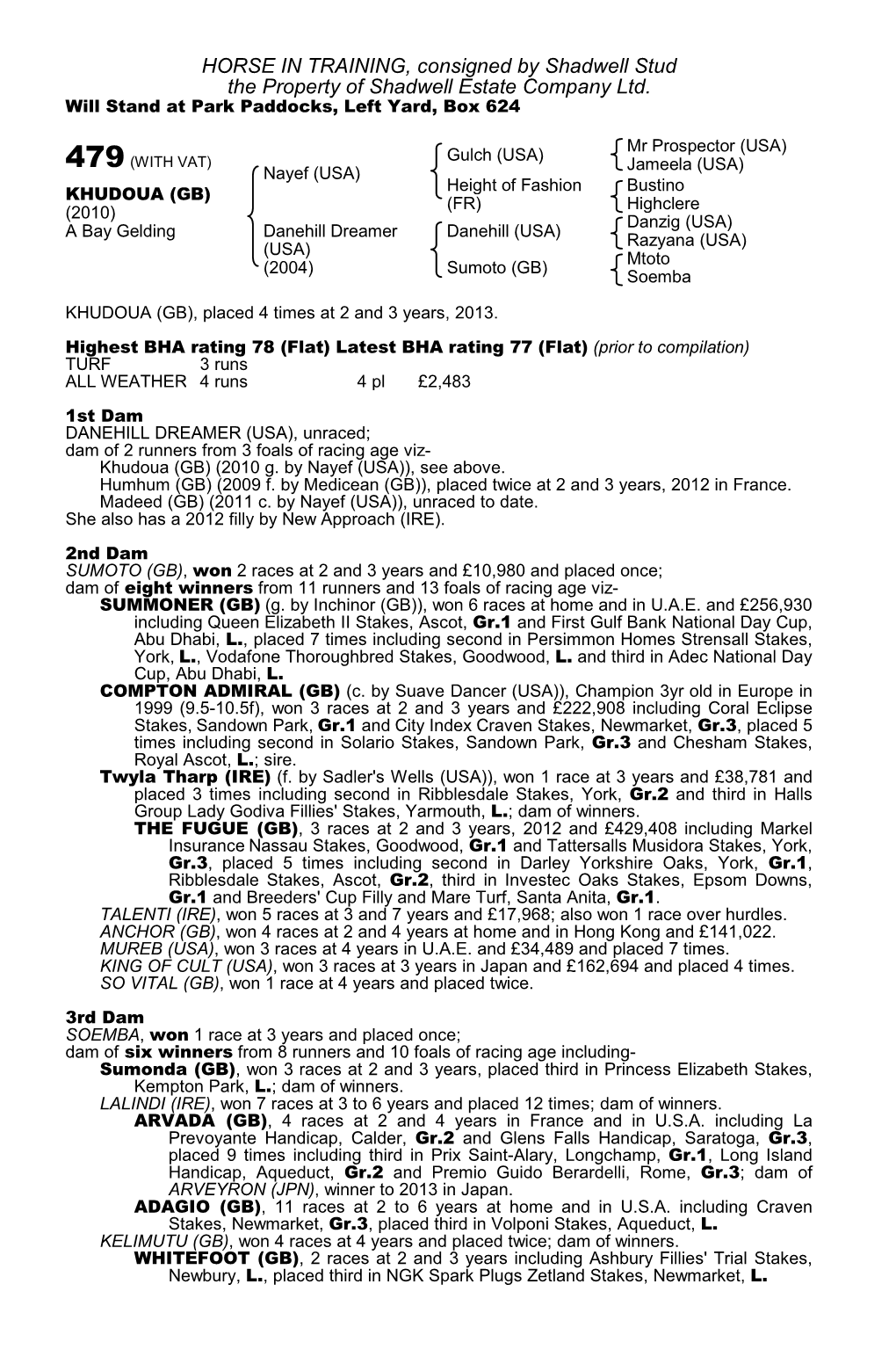 HORSE in TRAINING, Consigned by Shadwell Stud the Property of Shadwell Estate Company Ltd