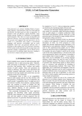 UGG: a Unit Generator Generator,” in Proceedings of the 2018 International Computer Music Conference, International Computer Music Association, August 2018